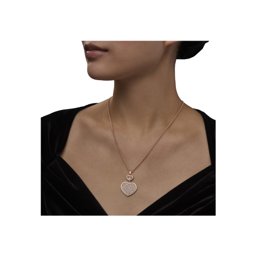 CHOPARD - CIONDOLO CON CATENA HAPPY HEARTS IN ORO ROSA ETICO, DIAMANTI - 79A075-5901