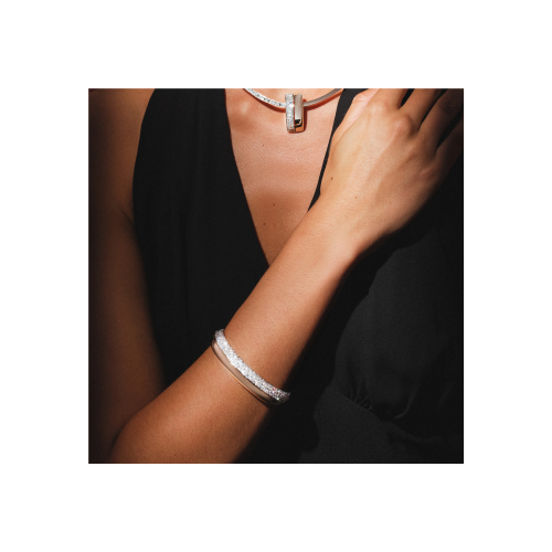 BRACCIALE TEGOLA IN ORO PALE YELLOW E DEMI PAVÉ DI DIAMANTI - DTG02BRPYDI