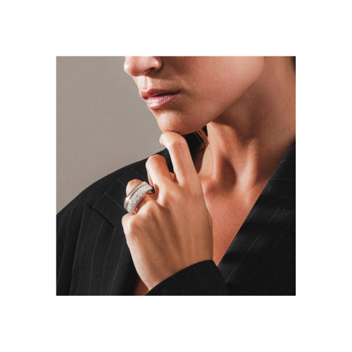 ANELLO TEGOLA IN ORO PALE YELLOW E DEMI PAVÉ DI DIAMANTI - DTG02ANPYDI