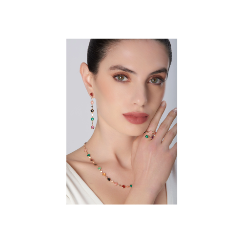 ANELLO CONTRARIÉ FIGLIA DEI FIORI IN ORO ROSA CON AGATA VERDE, CORNIOLA ROSSA, ONICE, PIETRA DI LUNA BIANCA, CALCEDONIO ROSA, CITRINO, AMETISTA, TOPAZIO BLU LONDON E DIAMANTI - 16695R