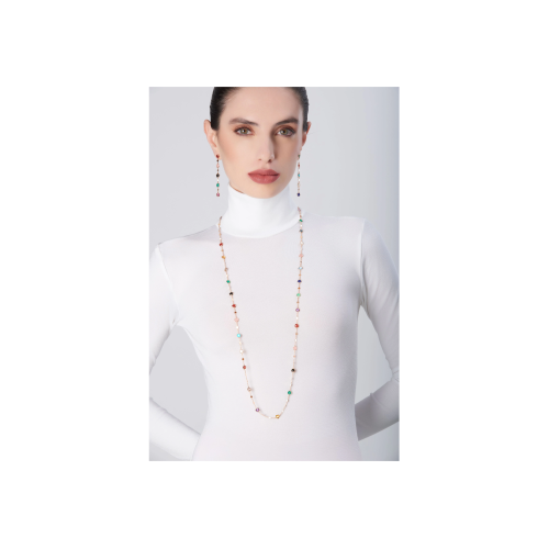 SAUTOIR FIGLIA DEI FIORI IN ORO ROSA CON AGATA VERDE, CORNIOLA ROSSA, ONICE, PIETRA DI LUNA BIANCA, CALCEDONIO ROSA, CITRINO, AMETISTA, TOPAZIO BLU LONDON, QUARZO FUMÉ, TOPAZIO BLU, LAPISLAZZULI, CRISOPRASIO, GRANATO ROSSO, TURCHESE, AGATA BIANCA, CALCEDONIO AZZURRO E DIAMANTI - 16705R