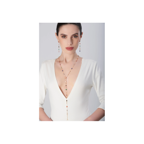 SAUTOIR FIGLIA DEI FIORI IN ORO ROSA CON AGATA VERDE, CORNIOLA ROSSA, ONICE, PIETRA DI LUNA BIANCA, CALCEDONIO ROSA, CITRINO, AMETISTA, TOPAZIO BLU LONDON, QUARZO FUMÉ, TOPAZIO BLU, LAPISLAZZULI, CRISOPRASIO, GRANATO ROSSO, TURCHESE, AGATA BIANCA, CALCEDONIO AZZURRO E DIAMANTI - 16705R