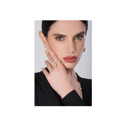 ANELLO GIARDINI SEGRETI FIORE PICCOLO IN ORO ROSA CON DIAMANTI BIANCHI E CHAMPAGNE - 16690R