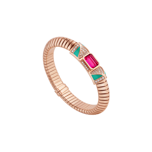 Accedi al prodotto correlato Bulgari BRACCIALE BULGARI TUBOGAS COLOR IN ORO ROSA CON DIAMANTI E RUBELLITE - BR860811