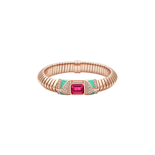 Accedi al prodotto correlato Bulgari BRACCIALE BULGARI TUBOGAS COLOR IN ORO ROSA CON DIAMANTI E RUBELLITE - BR860811