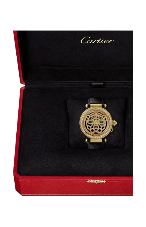 Accedi alla scheda di Cartier OROLOGIO GIOIELLO PANTH&Egrave;RE, 41 MM, MANUALE, ORO GIALLO, DIAMANTI, SMERALDI, SCHELETRATO - HPI01359