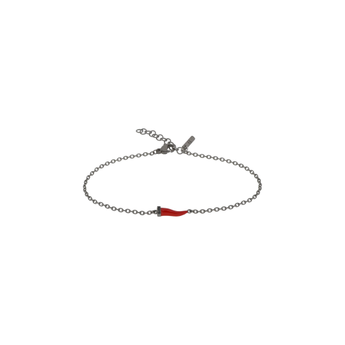 Accedi al prodotto correlato Mano | J . BRACCIALE CHARMS UOMO LUCKY HORN CON CORNETTO MINI SMALTATO ROSSO IN TITANIO, 3 BLACK E CATENA - BRC1001