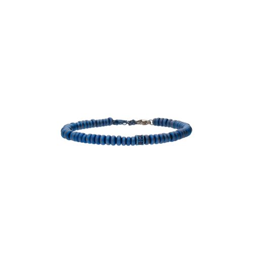 Accedi alla scheda di Mano | J . BRACCIALE UOMO CON ANELLINI IN TITANIO ANODIZZATO BLU E CERCHIETTO CENTRALE CON ZAFFIRI BLU - ABR4006