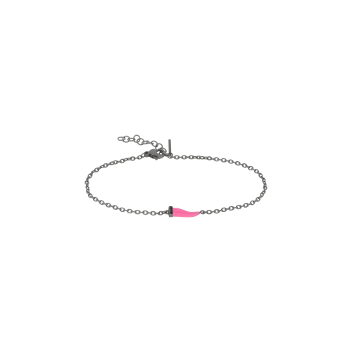 Accedi alla scheda di Mano | J . BRACCIALE CHARMS UOMO LUCKY HORN CON CORNETTO MINI SMALTATO FUCSIA IN TITANIO, 3 BLACK E CATENA - BRC1010
