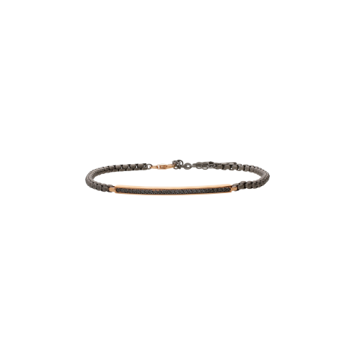 Accedi al prodotto correlato Mano | J . BRACCIALE UOMO CON CATENINA SCOOBY DOO IN TITANIO E TARGHETTA IN ORO ROSA 9 KT CON DIAMANTI BLACK - CATSCOBRTTARBRG