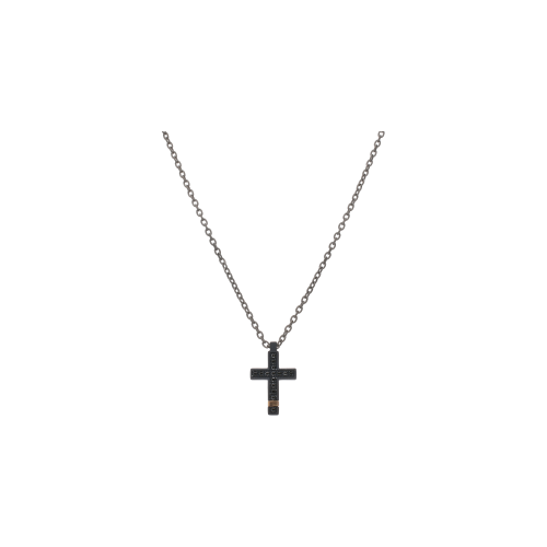 Accedi al prodotto correlato Mano | J . COLLANA CON CROCE IN TITANIO NERO, ORO ROSSO E DIAMANTI BLACK - TNCCR2001