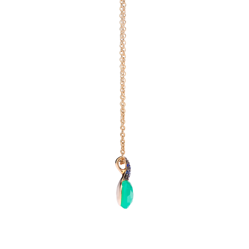 PENDENTE CON CATENA CAPRI - CATENA IN ORO ROSA E CIONDOLO CON CRISOPRASIO A CUSCINO SFACCETTATO E ZAFFIRI BLU TAGLIO BRILLANTE (CT 0.10) LUNGHEZZA 42 CM - F.B104O7ZFCP