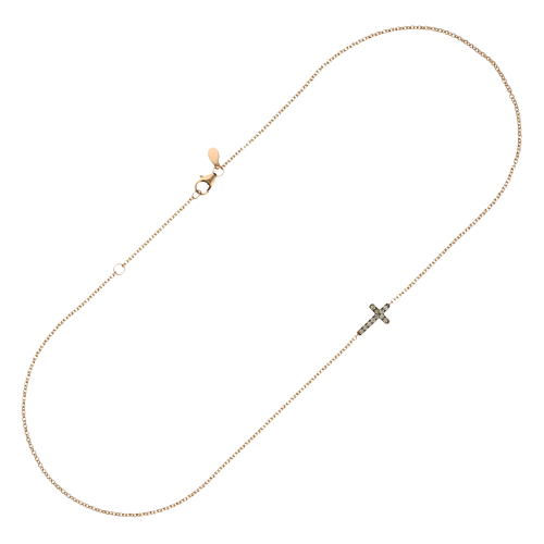 Collana Croce in oro rosa e diamanti brown