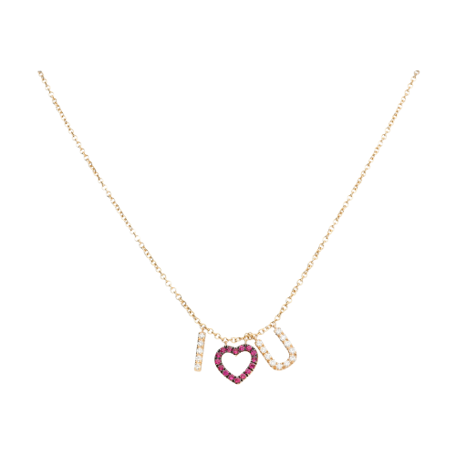 I LOVE U - Collana in oro rosa con diamanti bianchi e rubini - FC2425-3R001007N