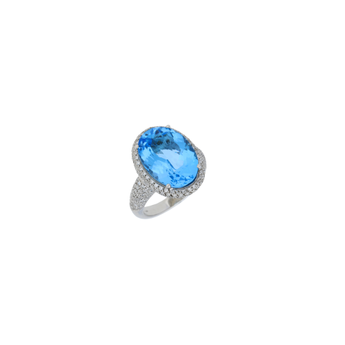 ANELLO IN ORO BIANCO CON TOPAZIO AZZURRO E DIAMANTI - GIAN006054