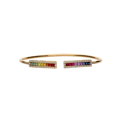 BRACCIALE RIGIDO IN ORO ROSA CON ZAFFIRI MULTICOLOR E DIAMANTI BIANCHI