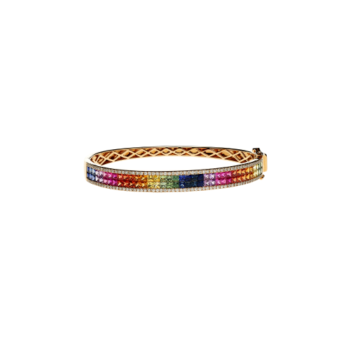 BRACCIALE RIGIDO RAINBOW IN ORO ROSA CON DIAMANTI E ZAFFIRI MULTICOLOR - KB1039/MS