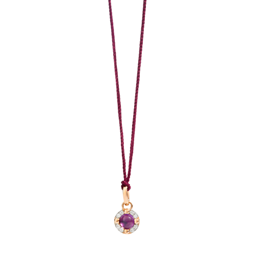 PENDENTE SENZA CATENA M'AMA NON M'AMA - Pendente in oro rosa 18K, 1 ametista 0.44 ct, 8 diamanti 0.05 ct - M.B807/B9O7/OI - PMB8070O7000DB0OI