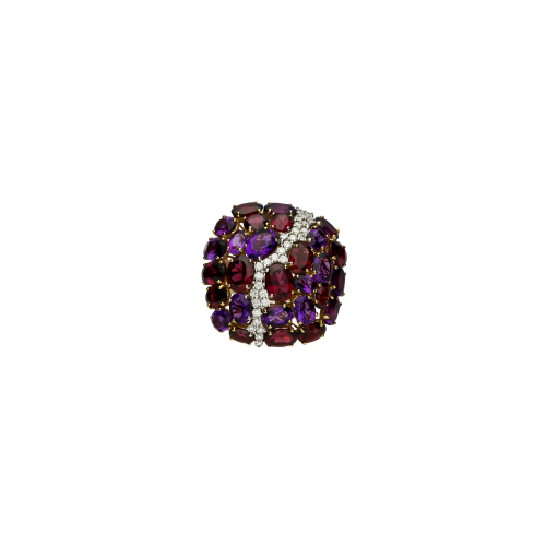 Anello in oro rosa, diamanti bianchi, ametiste e granato rodolite - MX328AME/R0D