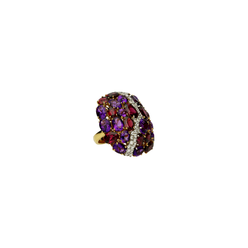Anello in oro rosa, diamanti bianchi, ametiste e granato rodolite - MX328AME/R0D