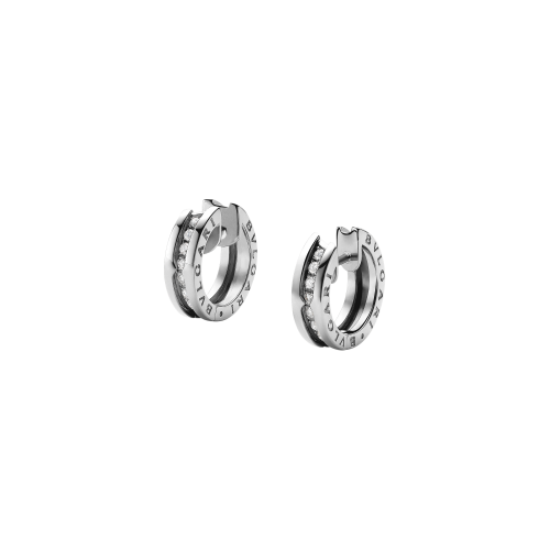 Orecchini a cerchio piccoli B.zero1 in oro bianco 18 carati con pavÉ di diamanti - OR855540