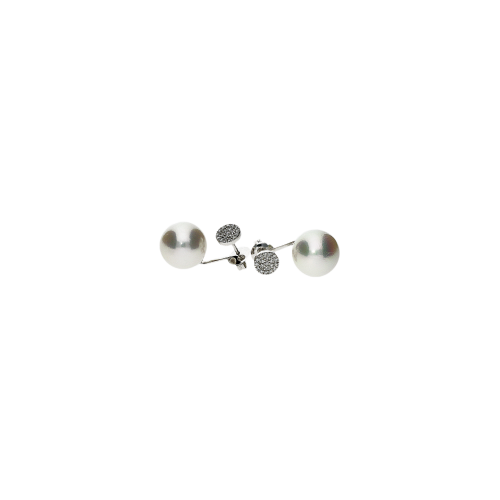 Orecchini in oro bianco 18 carati con perle bianche e diamanti bianchi taglio brillante - ORP324/6