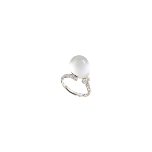 ANELLO PALLONCINO MINI IN ORO BIANCO CON DIAMANTI E CRISTALLO MADREPERLA BIANCA - PG0786A203