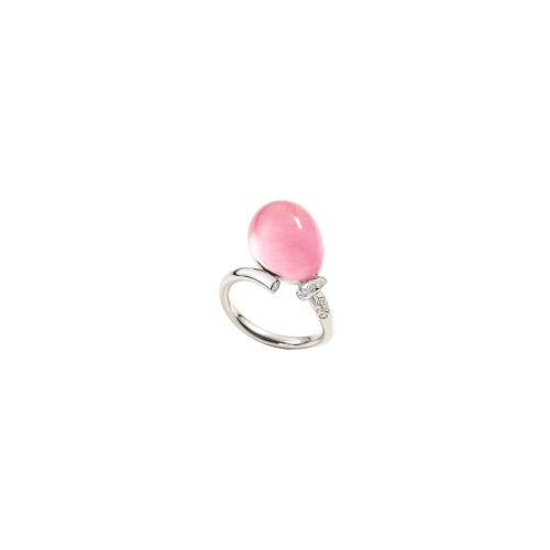 ANELLO PALLONCINO MINI IN ORO BIANCO CON DIAMANTI E CRISTALLO RODONITE - P00786A415