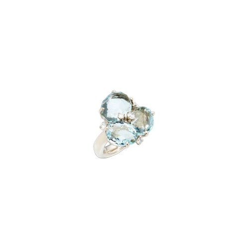 ANELLO BAHIA IN ORO BIANCO CON ACQUAMARINE E DIAMANTI - PAB0021O2000DB0OF