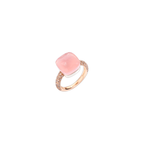 POMELLATO - ANELLO NUDO MAXI IN ORO ROSA E BIANCO CON CALCEDONIO, QUARZO ROSA E DIAMANTI BIANCHI - PAB4010O6000BRCQR