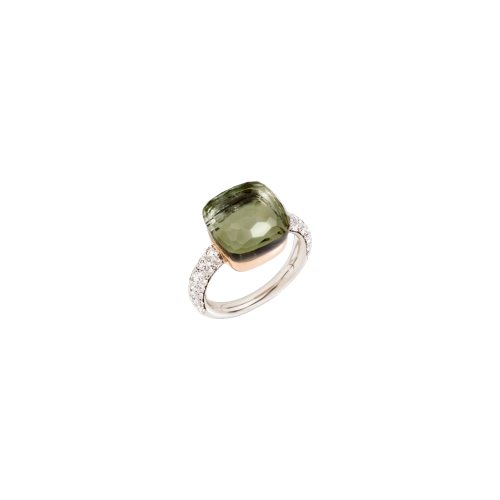 POMELLATO - ANELLO NUDO MAXI IN ORO BIANCO E ROSA CON PRASIOLITE E DIAMANTI - PAB4010O6000DB0PA