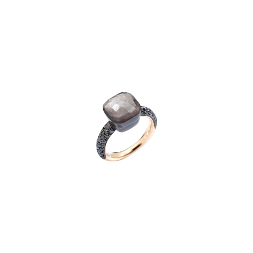 POMELLATO - ANELLO NUDO CLASSIC IN ORO ROSA E TITANIO CON OSSIDIANA E DIAMANTI NERI TRATTATI - PAB9050OT000DBKOS - PAB9050OT000DBKOS