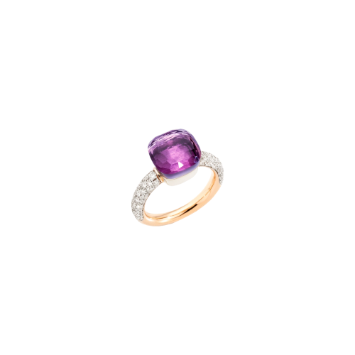 ANELLO NUDO CLASSIC - ANELLO IN ORO ROSA E BIANCO 18 KT CON 58 DIAMANTI E 1 AMETISTA - PAC0040O6WHRDB0OI - PAC0040O6WHRDB0OI