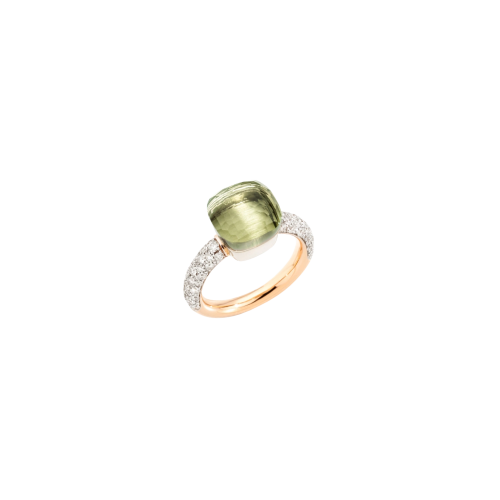 POMELLATO - ANELLO NUDO CLASSIC IN ORO ROSA E BIANCO CON PRASIOLITE E DIAMANTI - PAC0040O6WHRDB0PA - PAC0040O6WHRDB0PA