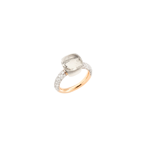 POMELLATO - ANELLO NUDO CLASSIC IN ORO ROSA E BIANCO CON TOPAZIO BIANCO E DIAMANTI - PAC0040O6WHRDB0TB - PAC0040O6WHRDB0TB