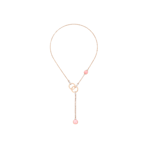 POMELLATO - LARIAT NUDO IN ORO ROSA E BIANCO CON CALCEDONIO,  QUARZO ROSA E DIAMANTI BROWN - PCB9051O6000BRCQR - PCB9051O6000BRCQR