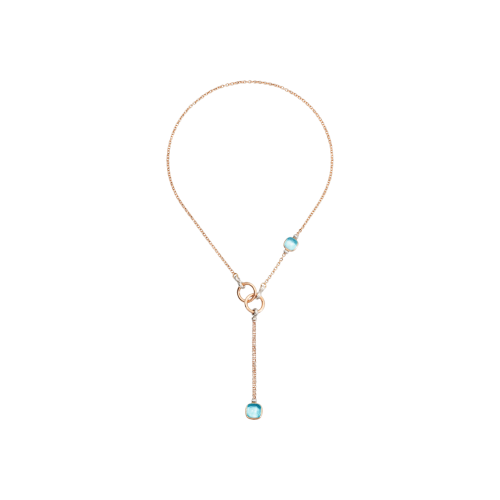 POMELLATO - COLLANA LARIAT NUDO IN ORO ROSA E BIANCO CON TOPAZI AZZURRI E DIAMANTI - PCB9051O6000DB0OY - PCB9051O6000DB0OY