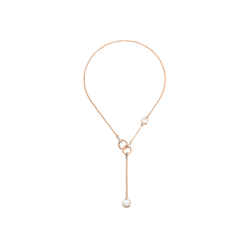 POMELLATO - COLLANA LARIAT NUDO IN ORO ROSA E BIANCO CON MADREPERLE, TOPAZI BIANCHI E DIAMANTI - PCB9051O6000DB0VA