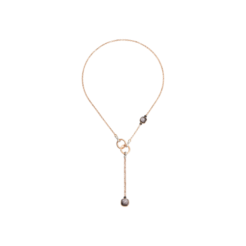 POMELLATO - COLLANA LARIAT NUDO IN ORO ROSA E BIANCO CON OSSIDIANE E DIAMANTI NERI TRATTATI - PCB9051O6000DBKOS