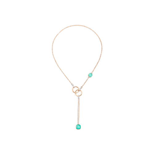 POMELLATO - COLLANA LARIAT NUDO IN ORO ROSA E BIANCO CON TOPAZI SKY BLUE, CRISOPRASIO E DIAMANTI - PCC0140O6WHRB0YCP - PCC0140O6WHRB0YCP