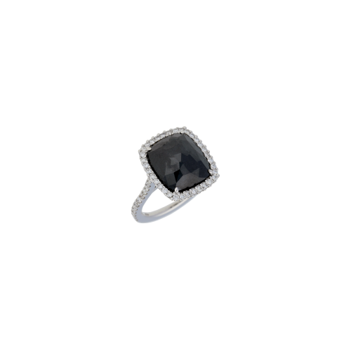 ANELLO IN ORO BIANCO CON DIAMANTE NERO E DIAMANTI BIANCHI - PD-PNT11/S