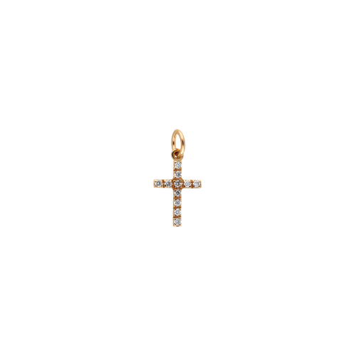 CROCE - Ciondolo in oro rosa 18 carati e diamanti bianchi taglio brillante