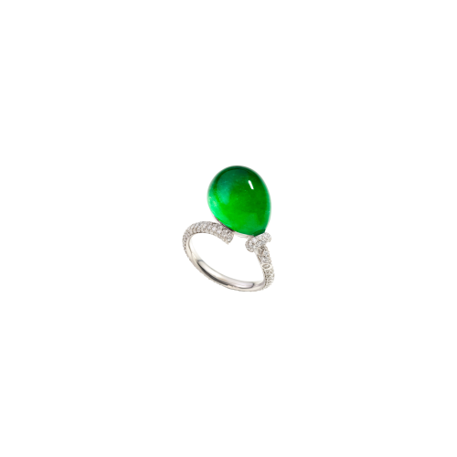 ANELLO PALLONCINO MINI IN ORO BIANCO CON DIAMANTI E CRISTALLO GIADA - PG0786A217 - PG0786A217
