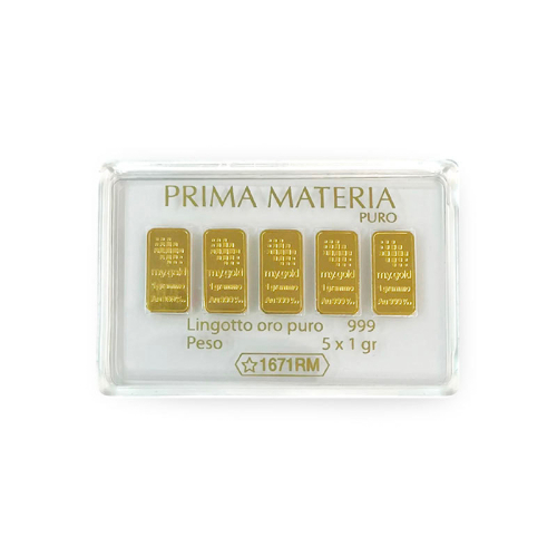 PRIMA MATERIA BLISTER 5 LINGOTTI ORO PURO 999 (24 CARATI) DA 1 GR. - PMG5GR