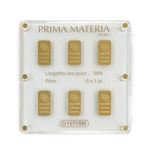 PRIMA MATERIA BLISTER 6 LINGOTTI ORO PURO 999 (24 CARATI) DA 1 GR. - PMG6GR