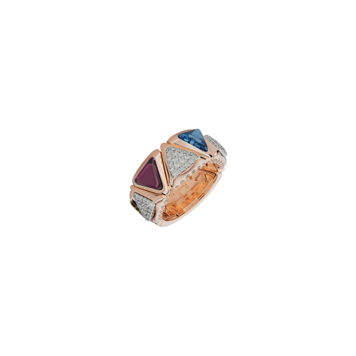 ANELLO ORO ROSA RODOLITE TOPAZIO AZZURRO TORMALINA VERDE E TRIANGOLI IN PAVÈ DI DIAMANTI - RG7-T-PK-24-16-13-01 - RG7-T-PK-24-16-13-01