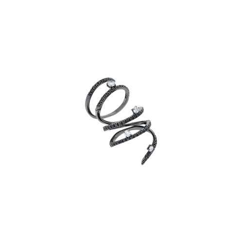 Magic Snake - Anello in oro brunito 18 carati,diamanti neri e diamanti bianchi taglio brillante - SK-5475A*BN-
