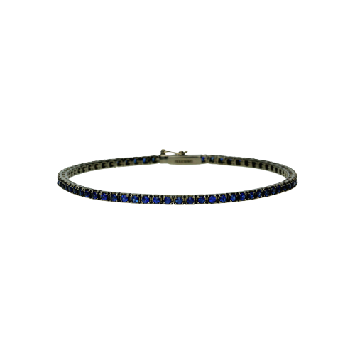 Bracciale tennis in oro nero e zaffiri blu taglio brillante - cm 17,5