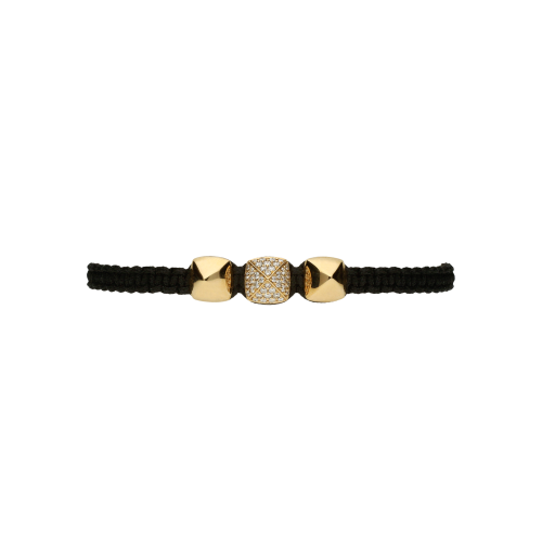 Bracciale PIRAMIDI morbido in cordino nero e oro rosa 18 carati con diamanti bianchi taglio brillante - VB26301DP