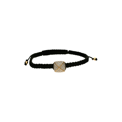 Bracciale morbido in cordino nero e oro rosa 18 carati con diamanti bianchi taglio brillante - VB26302DP